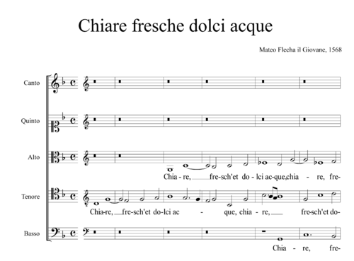 Mateo Flecha - Chiare Fresche Dolci Acque a 5 (1568)