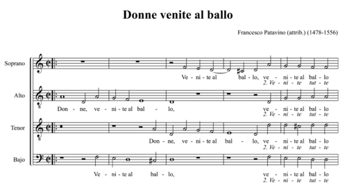 Donne venite al ballo (attr. Francesco Patavino, XVI sec.)
