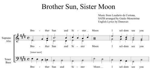 Brother Sun Sister Moon SATB Arrangement by Guido Menestrina